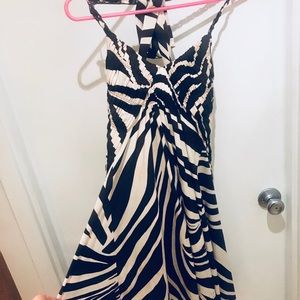 Brown/crime zebra print chain halter low back BCBG